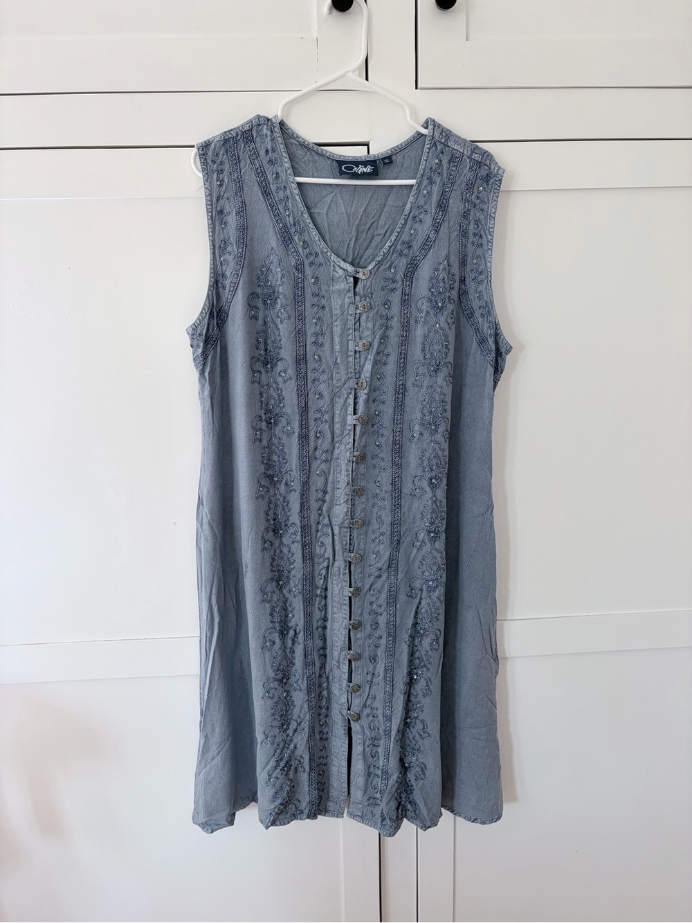 Coline Blue Beaded Button Front Mini Dress Size XL